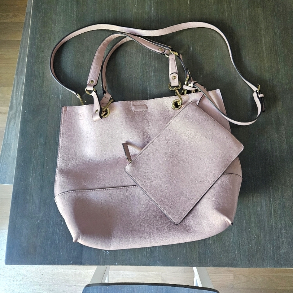 Calvin Klein sonoma faux leather tote reversible powder pink tan gold